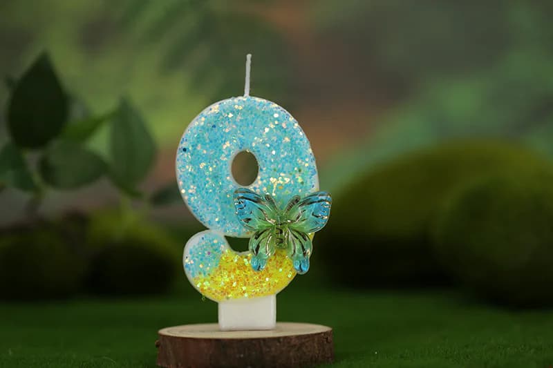 Creative blue and yellow butterfly digital modeling birthday candle, Birthday Candles product view 2 of 3