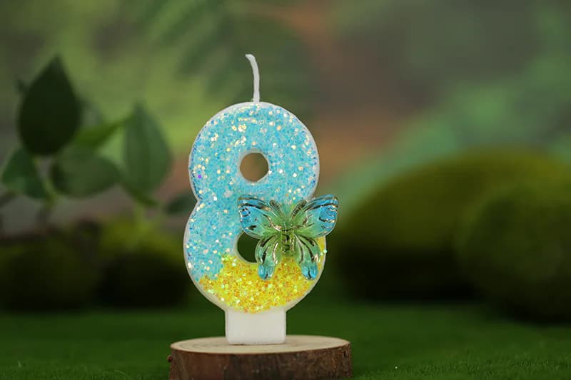 Creative blue and yellow butterfly digital modeling birthday candle, Birthday Candles product view 3 of 3