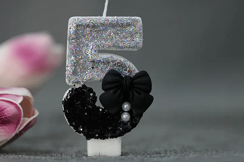 Creative digital black bow pearl decorated candle for brithday decor, Birthday Candles product view 2 of 3