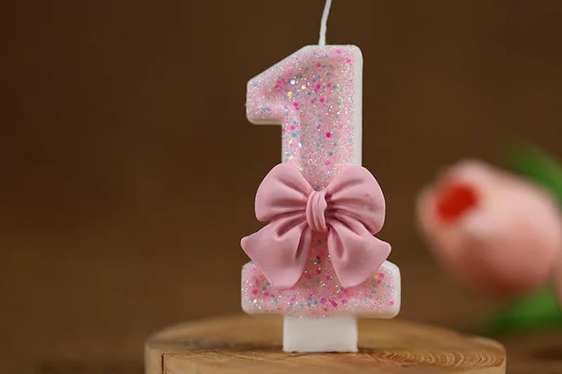 Creative digital candle Girl Pink bow birthday candle, Birthday Candles product view 2 of 3
