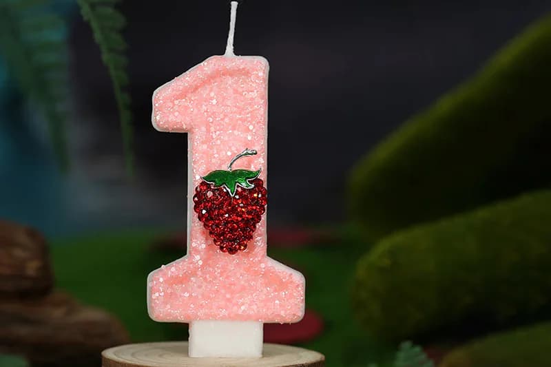 Creative digital strawberries decorated birthday candle, Birthday Candles product view 2 of 3