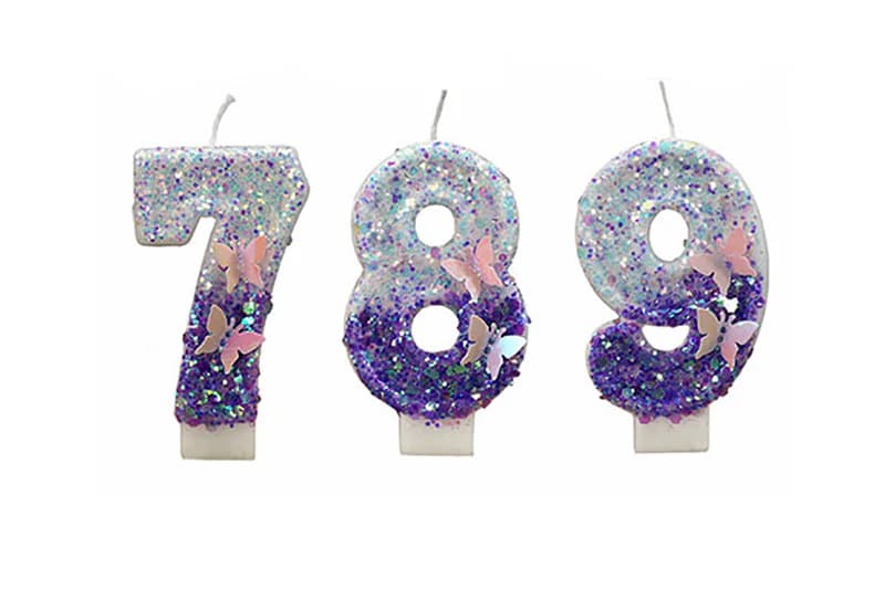 Creative gradient purple butterfly sequin embellishments decorate digital birthday candle