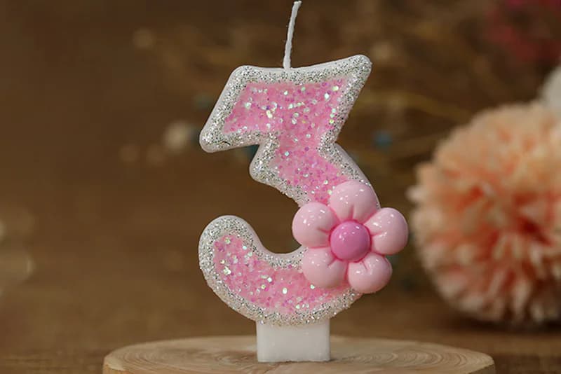 Creative pink flower decorations adorn digital birthday candle, Birthday Candles product view 2 of 3