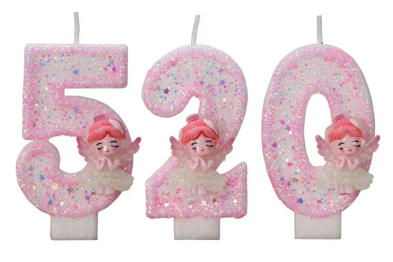 Cute pink flower fairies adorn digital birthday candle for cake decor, Birthday Candles product view 3 of 3