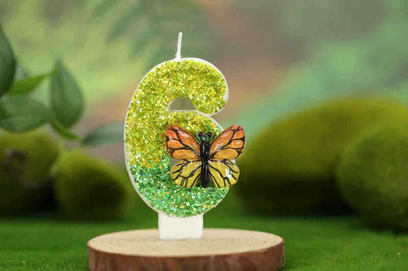 Green butterflies decorate digital modeling birthday candle for cake decor, Birthday Candles product view 2 of 3