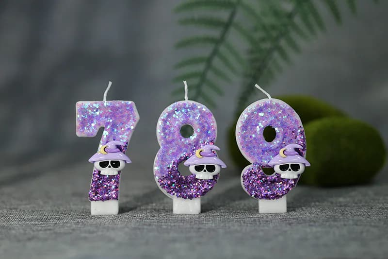 Halloween ghost head purple hat decorated with digital candle, Birthday Candles product view 2 of 3