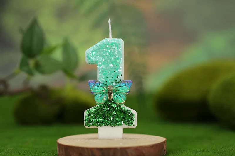 Hot-selling green and blue butterfly decorated digital birthday candle