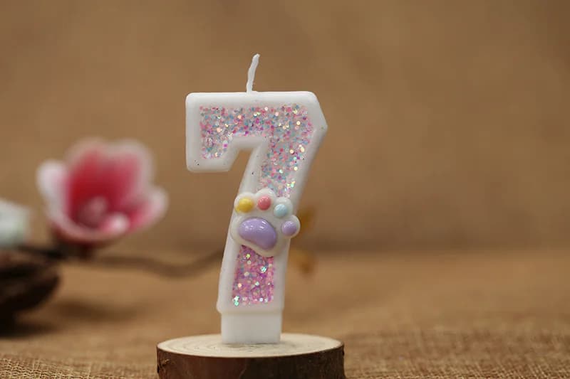 Sweet and cute pink bear PAWS embellished with digital candle